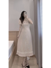 VÁY BE ĐŨI XƯỚC CỔ VUÔNG  BỌC (XẢ 99k)