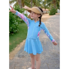 ĐỒ BƠI - BỘ BƠI LIỀN VÁY XANH DƯƠNG CHO MẸ VÀ BÉ GÁI