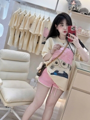 SET BỘ ÁO PHÔNG CÔ GÁI MIX QUẦN ĐÙI HỒNG NỮ SẴN
