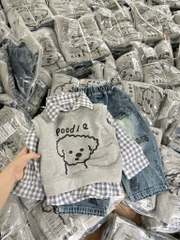 SET DÀI ÁO KẺ MIX GHILE XÁM QUẦN BÒ BÉ TRAI
