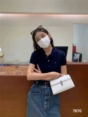 ÁO LEN CỔ POLO THÊU NGỰA MÀU XANH THAN NỮ SẴN