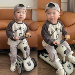 SET BỘ DÀI ÁO PHỐI TAY QUẦN KẺ KÈM MŨ BÉ TRAI SẴN