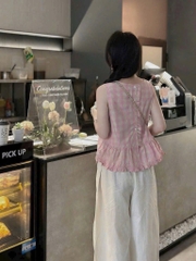 SET ÁO KẺ HỒNG SN QUẦN SUÔNG NỮ
