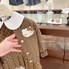SET CARDIGAN DÀI TAY KÈM VÁY NÂU TÂY BÉ GÁI