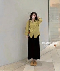 ÁO SƠ MI DÀI TAY XANH LÁ MẠ NỮ