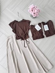 SET CHÂN VÁY ÁO DÚT LƯNG SAU NỮ
