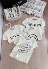 SET 4 ÁO PHÔNG CỘC TAY LOVED HAPPY MÀU BE BÉ TRAI BÉ GÁI SẴN (SALE 89k )