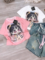 SET ÁO PHÔNG CÔ GÁI ĐEO KÍNH QUẦN BÒ BÉ GÁI