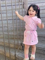 SÉT ÁO POLO CỔ SEN QUẦN VÁY PINK BLING BÉ GÁI NEW SẴN (XẢ 55 k)
