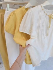 SET BỘ ÁO TƠ LI PHỐI CỔ REN HAI LỚP MIX QUẦN  BAGGY LI NỮ