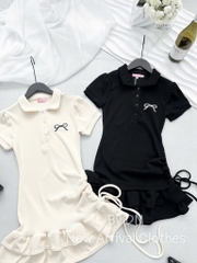 VÁY ÔM BODY CỔ BỂ POLO PHỐI ĐUÔI VÂY XOÈ TẦNG NỮ SẴN
