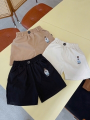 SET 3 QUẦN ĐÙI KAKI THÊU GẤU ĐEN TRẮNG NÂU BÉ TRAI SẴN(XẢ 89k)