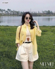 SET ÁO SƠ MI VÀNG MIX QUẦN VẢI TRẮNG NỮ SẴN