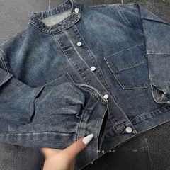 ÁO KHOÁC JEANS NỮ TÚI NGỰC CỔ TÀU THU ĐÔNG