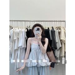 SET BỘ NỮ ÁO KẺ LI-EN BỒNG 2 LỚP CHẠY CHUN SẴN