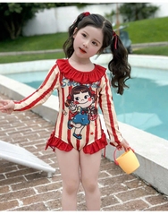 ĐỒ BƠI - JUM BƠI DÀI TAY KẺ ĐỎ BÉ GÁI