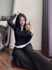 SET BỘ TĂM NHUNG THÊU NGỰA QUẦN SUÔNG 2 MÀU NỮ THU ĐÔNG SẴN