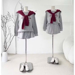 SET CHÂN VÁY UMI XÁM KÈM KHĂN ĐỎ NỮ THU ĐÔNG SẴN