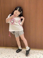 SÉT BỘ ÁO TRẮNG QUẦN SHORT IN TRÀN KITTY TẶNG BALO VẢI BÉ GÁI SẴN