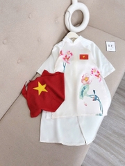ÁO DÀI ĐỎ HOA SEN KÈM KHĂN BÉ GÁI