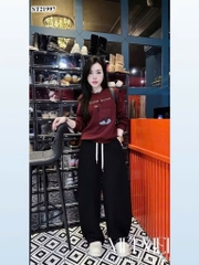 BỘ NỈ HAI DA ĐỎ GOOSE QUẦN ĐEN NỮ THU ĐÔNG SẴN
