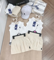 SET POLO THÊU NGỰA KÈM MŨ BÉ GÁI( xả 59k)