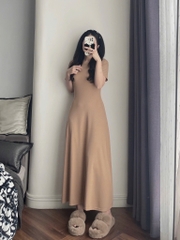 VÁY MAXI CỘC TAY MÀU BE NỮ (XẢ 65K)