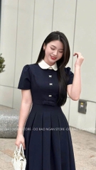 VÁY XẾP LI NƠ EO CỔ PHỐI NỮ SẴN (SALE 149k)