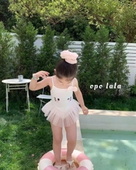 ĐỒ BƠI - BIKINI 2 DÂY KITTY TRẮNG VOAN BỒNG XOÈ CHO BÉ GÁI
