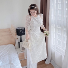 SET ÁO DÀI REN 2 LỚP CỔ NGỌC ĐÍNH VAI ĐÁ(xả 150k)