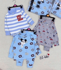 SET 3 BỘ DÀI COTTON Ô TÔ GẤU TONE XANH XÁM BÉ TRAI