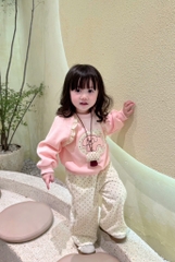 SET DÀI NỈ HAI DA CÚN HỒNG CHẤM BI BÉ GÁI