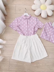 SET CHẤM BI HỒNG CỔ SEN NHỎ MIXX SHORT KAKI SẴN