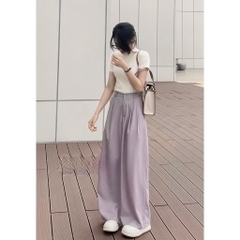SET QUẦN SUÔNG TÍM 2LI MIX ÁO DÍP THÊU NỮ