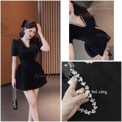 VÁY CỔ V KHÂU ĐÁ CỔ XOÈ NHẸ NỮ SẴN