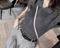 ÁO LEN POLO CỘC THÊU NGỰA 2 MÀU XÁM ĐỎ NỮ THU ĐÔNG