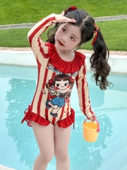 ĐỒ BƠI - JUM BƠI DÀI TAY KẺ ĐỎ BÉ GÁI