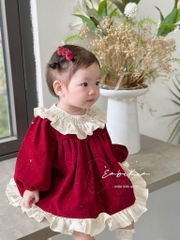 SET VÁY NHUNG NHŨ ĐỎ DÀI TAY 3 CHI TIẾT BÉ GÁI SẴN