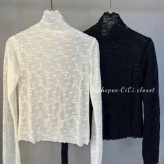 ÁO REN 2 MÀU ĐEN TRẮNG NỮ THU ĐÔNG