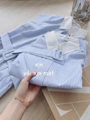 VÁY KẺ PHỐI CỔ ĐAI EO NỮ