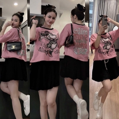 SET ÁO PHÔNG HỒNG LOANG MICKEY QUẦN JEAN NỮ