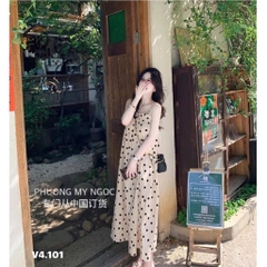 VÁY MAXI HAI DÂY CHẤM BI NỮ SẴN( SALE 95k)