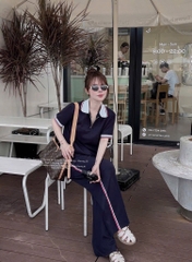 SET THAN POLO PHỐI QUẦN DÀI KẺ ĐỎ NỮ SẴN