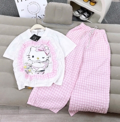 SET ÁO HELLO KITTY QUẦN KẺ DÀI BÉ GÁI ĐẠI