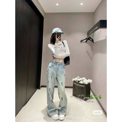 JEAN ỐNG SUÔNG THÊU YSL XANH(sale 85k)