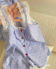 SET BỘ CỘC NGỦ PHỐI REN CHẤM BI ĐỎ NỮ