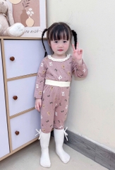 SET 2 BỘ DÀI COTTON GẤU NƠ MÀU HỒNG TÍM - BE BÉ GÁI