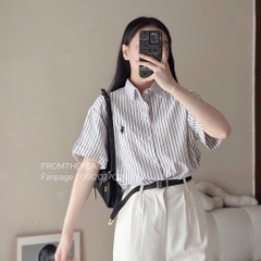 ÁO SƠ MI NỮ KẺ SỌC THÊU NGỰA CỘC TAY GẬP GẤU 2M sale 84k