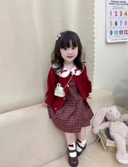 SET VÁY CARDIGAN ĐỎ TIỂU THƯ DÀI BÉ GÁI