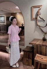 ÁO SƠ MI GU BÈO HỒNG CÁCH ĐIỆU NỮ SẴN( sale 80k )
